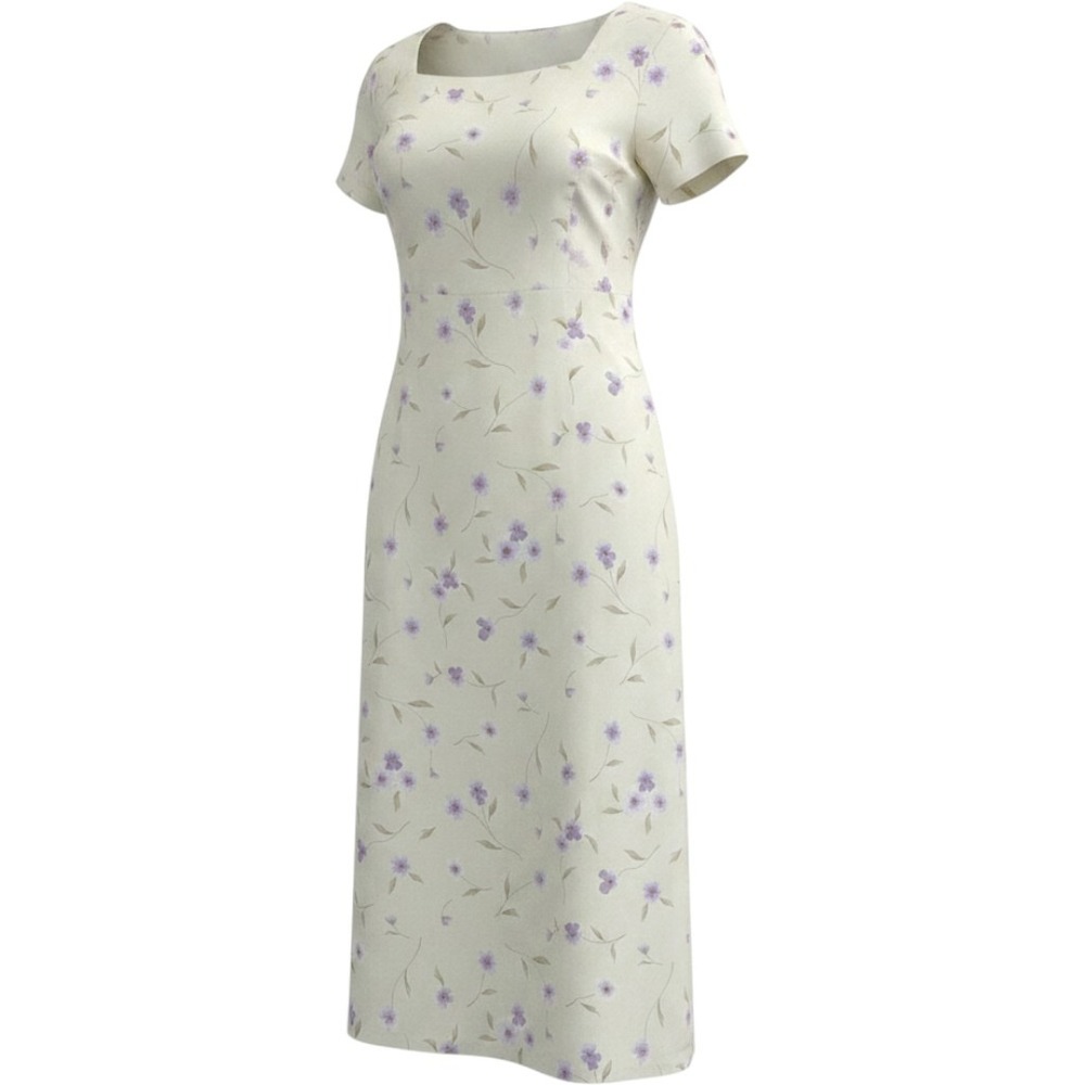 Kamali & Co Womens 2X Floral Square Neck Midi‎ Dress Butter Yellow Modest Flowy